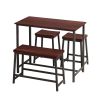 4-Piece Dining Table Set Home Kitchen Table and Chairs Industrial Wooden Dining Set with Metal Frame and 2 Stools+1 Bench; Dark Brown