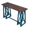 TOPMAX Rustic Counter Height 5-Piece Dining Set; Wood Console Table Set with 4 Stools for Small Places; Walnut+Blue