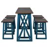 TOPMAX Rustic Counter Height 5-Piece Dining Set; Wood Console Table Set with 4 Stools for Small Places; Walnut+Blue